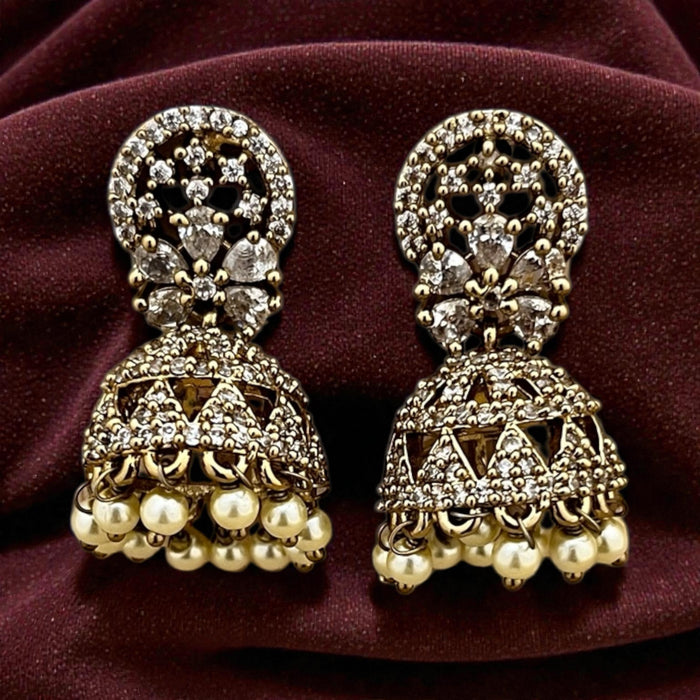 Aroopa Gold Finish Kundan Pearl Drop Earrings