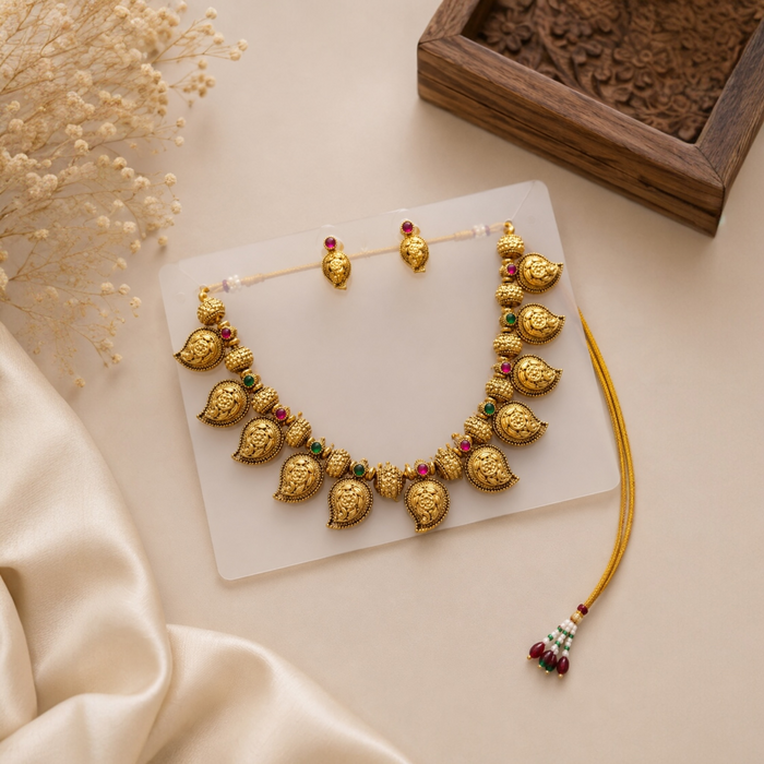 Antique Finish Floral Bead Necklace Set