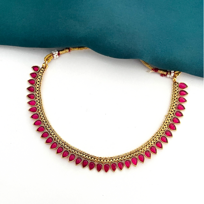 Aroopa Delicate Palakka Necklace - Red