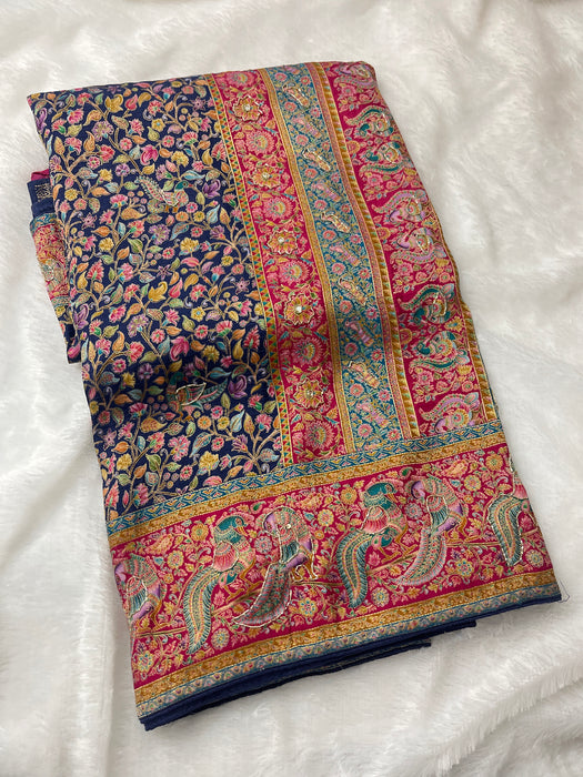 Aroopa Royal Blue Kanni Silk Saree with Minimal Border Work