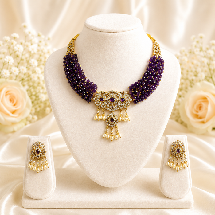 Aroopa Cluster Beads Kanthi Necklace Set