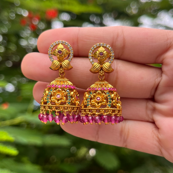 Aroopa Classic Pearl Temple Jhumka Earrings