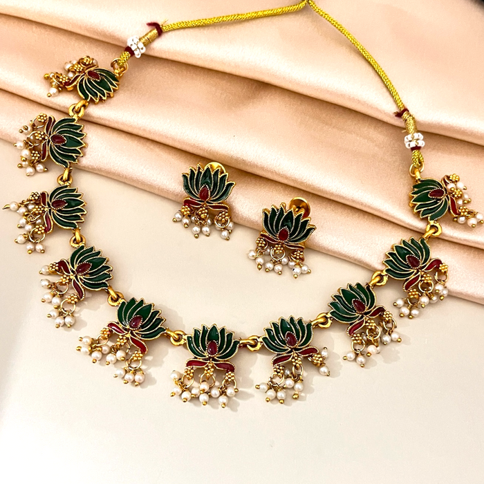 Lotus Necklace with pearl drops