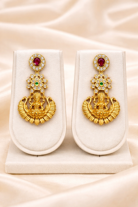 Aroopa Temple Coin Layered Necklace Set with Ruby & Emerald Stones