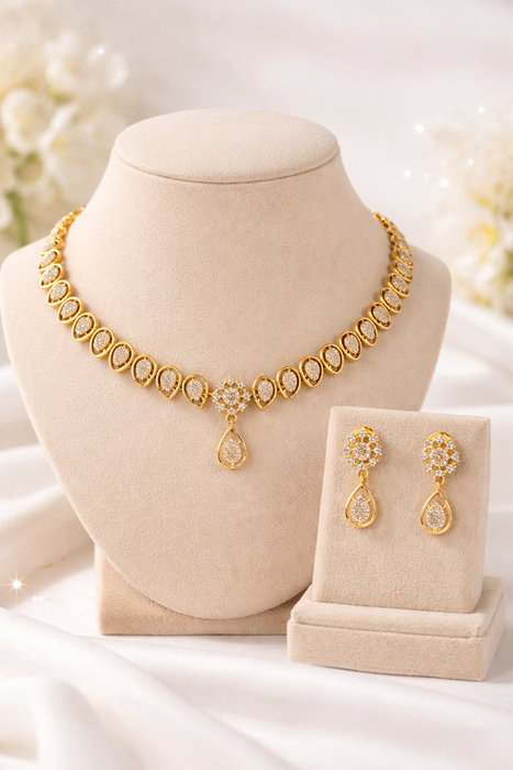 Aroopa Elegant gold cubic zirconia jewelry set