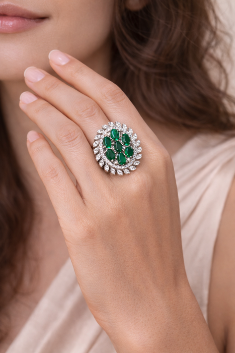 Aroopa Silver statement rings with colored crystals