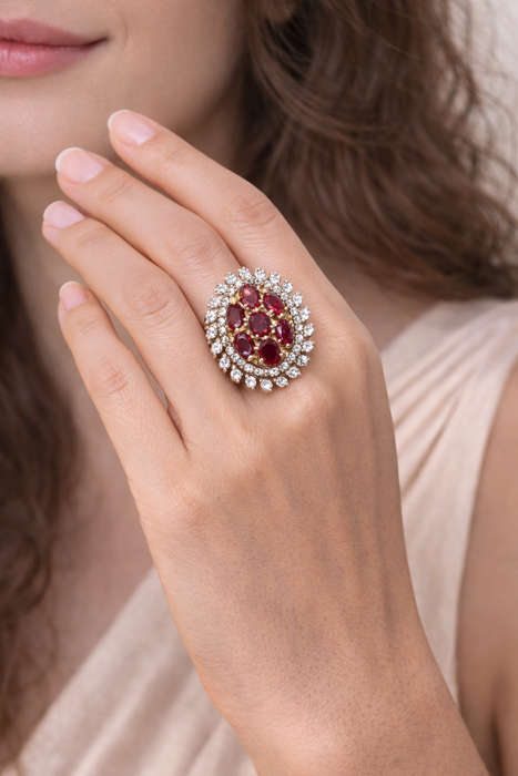Aroopa Gold Finish statement rings with colored crystals