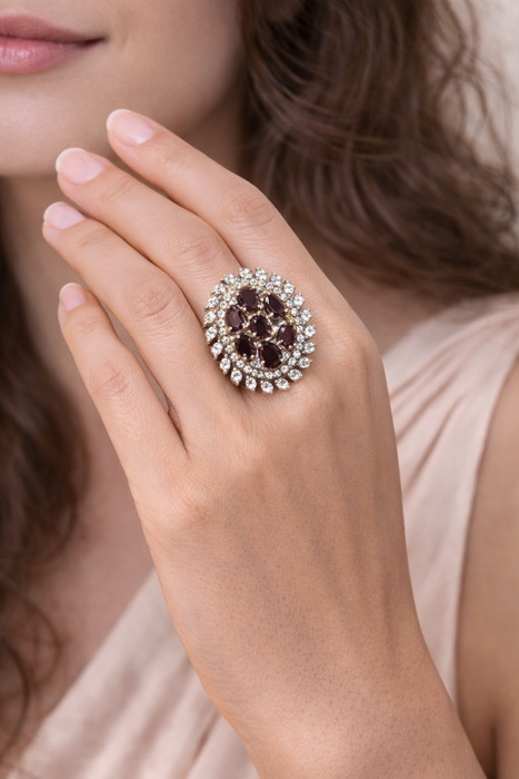 Aroopa Gold Finish statement rings with colored crystals