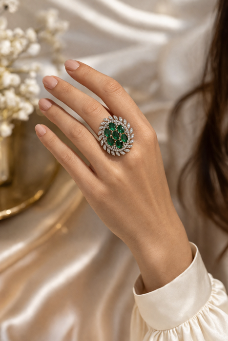 Aroopa Gold Finish statement rings with colored crystals