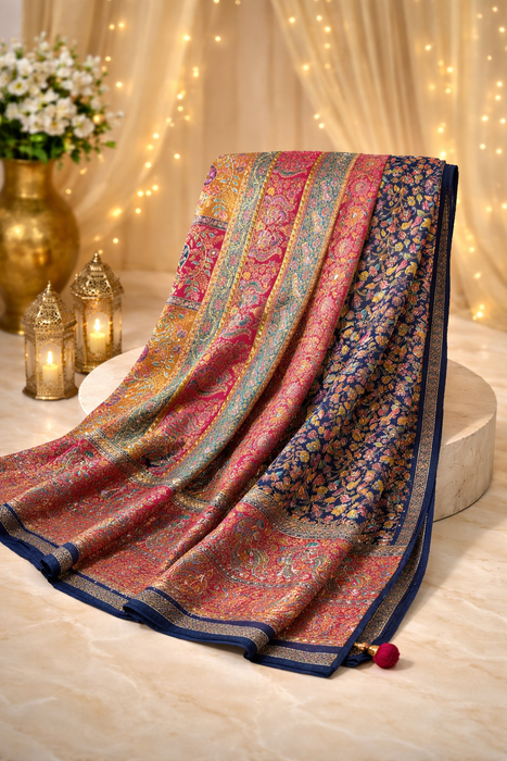 Aroopa Royal Blue Kanni Silk Saree with Minimal Border Work