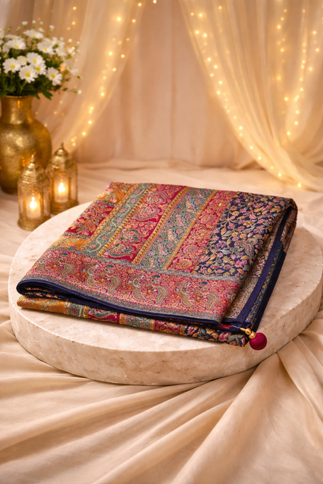 Aroopa Royal Blue Kanni Silk Saree with Minimal Border Work