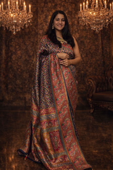Aroopa Royal Blue Kanni Silk Saree with Minimal Border Work