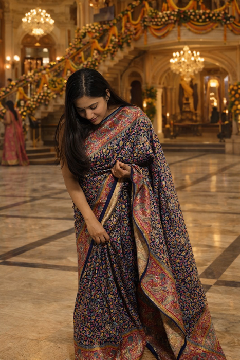 Aroopa Royal Blue Kanni Silk Saree with Minimal Border Work