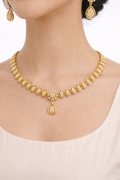 Aroopa Elegant gold cubic zirconia jewelry set