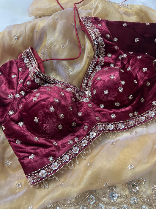 Aroopa Dual Tone Organza Tissue Saree with Sequins Border & Readymade Blouse