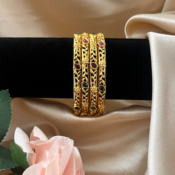 Golden Floral Bangle Set