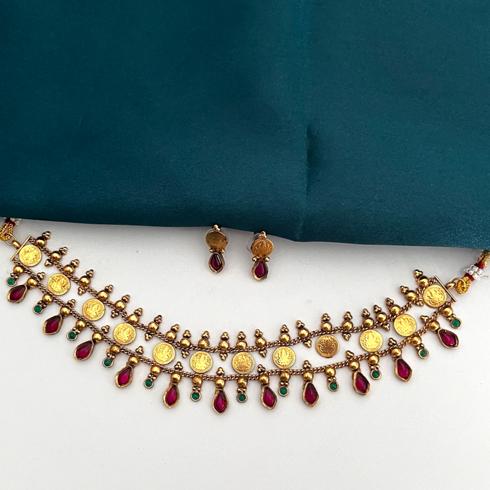Lakshmi Coin Necklace Set- Multicolour
