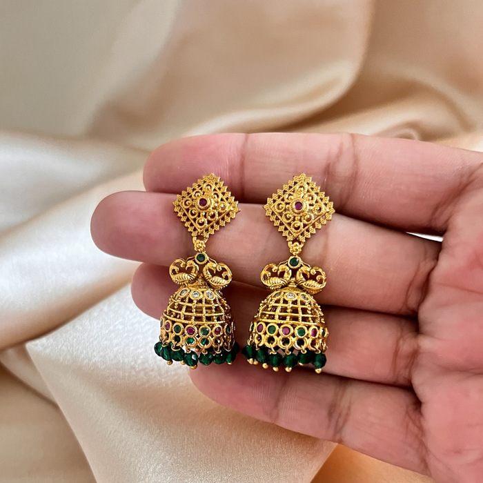 Aroopa Classic Kundan Jhumka Earrings with Pearl Drops