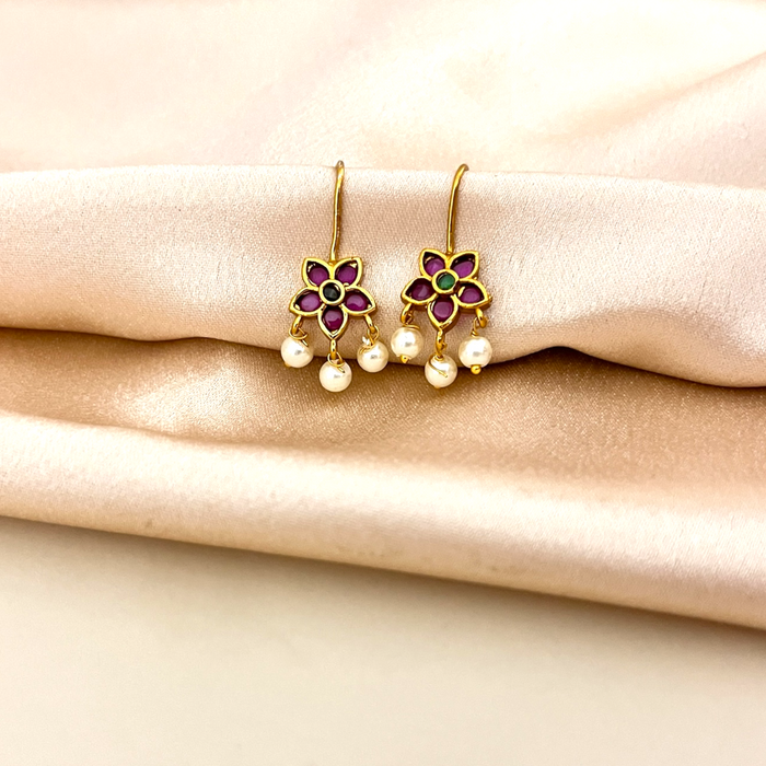Floral Bugadi with Pearl Drops