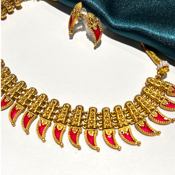 Pink Palakka Set with matching stud earrings- Premium