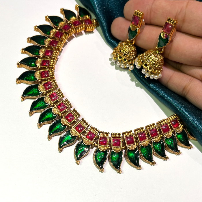 Green Palakka Set with Jhumka 2.0