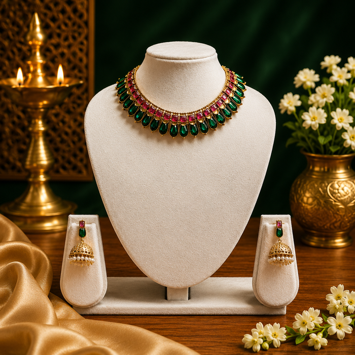 Green and Red Palakka Necklace Set