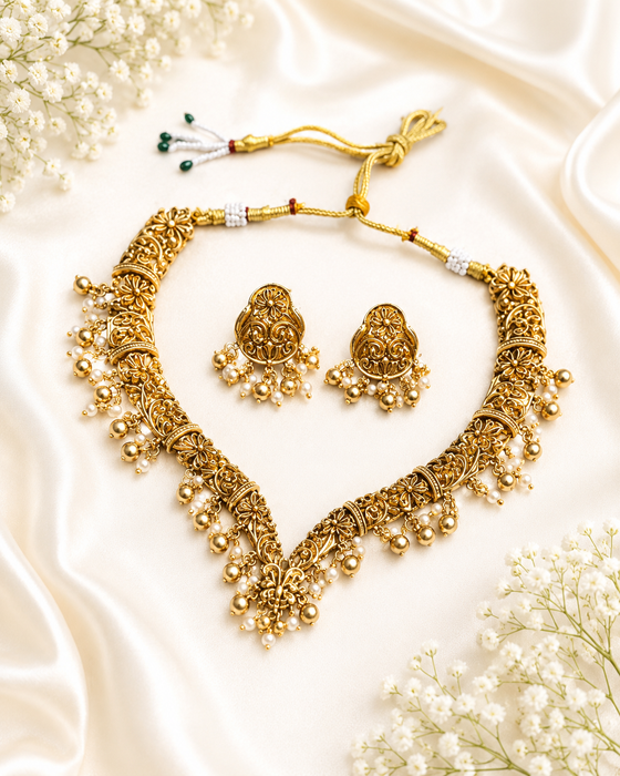Aroopa Hanging Pearl & Beads Necklace Set