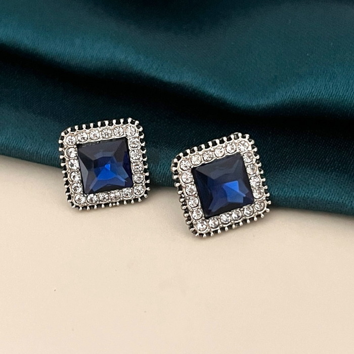 Blue Square Stud Earrings