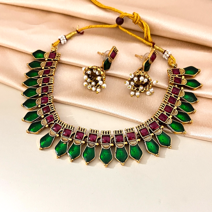 Green Palakka Set with Jhumka