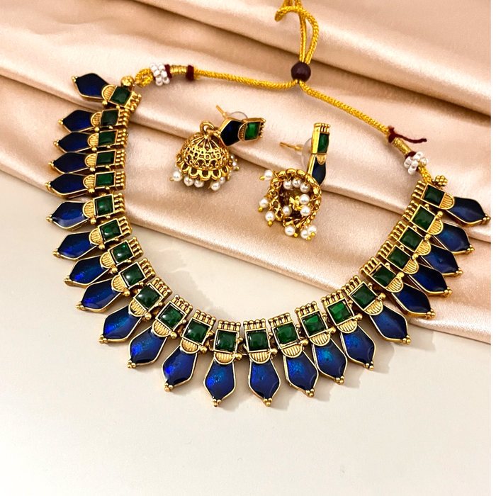 Blue Palakka Set with Jhumka