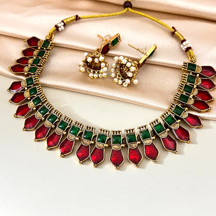 Red Palakka Set with Jhumka