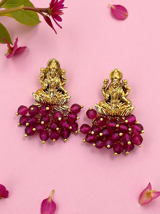Lakshmi Antique Gold-Plated Temple Earrings with Beads & Pearls