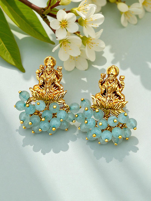 Lakshmi Antique Gold-Plated Temple Earrings with Beads & Pearls