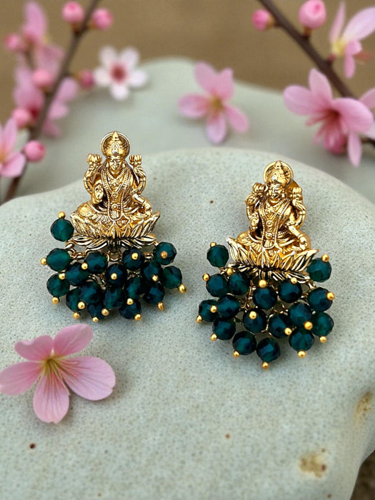 Lakshmi Antique Gold-Plated Temple Earrings with Beads & Pearls