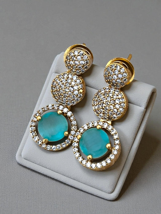 Stylish Gold-Plated Drop Earrings with Crystal Pave