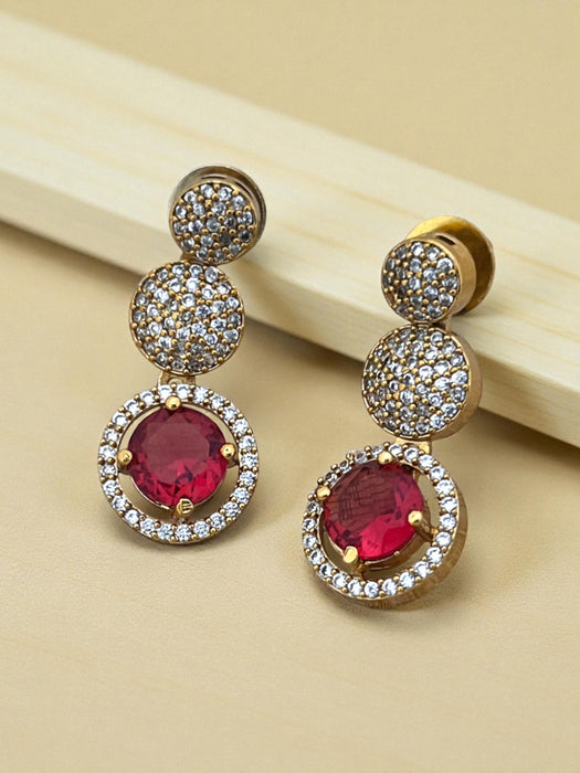 Stylish Gold-Plated Drop Earrings with Crystal Pave