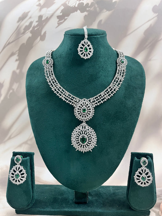 Aroopa Emerald Tear-Drop AD Necklace Set