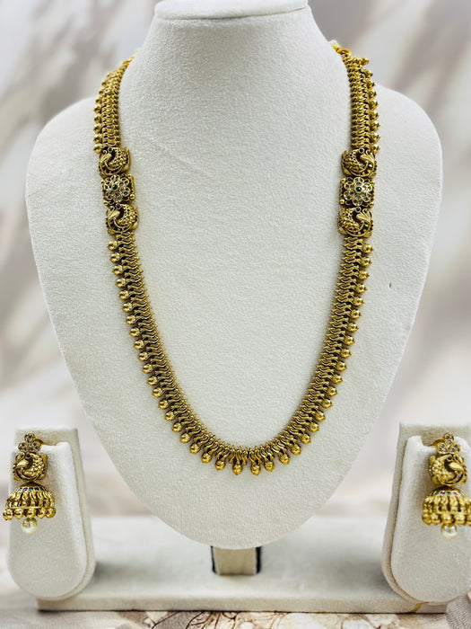 Antique Gold Finish Traditional Temple Necklace Set