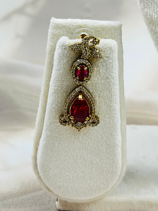 Antique Gold Finish Ruby Teardrop Statement Necklace Set