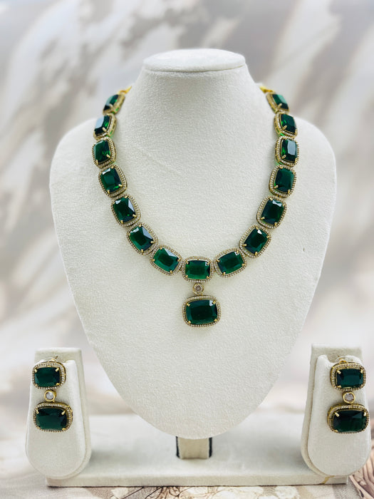 Midnight Blue & Green Statement Necklace set