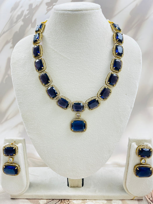 Midnight Blue & Green Statement Necklace set