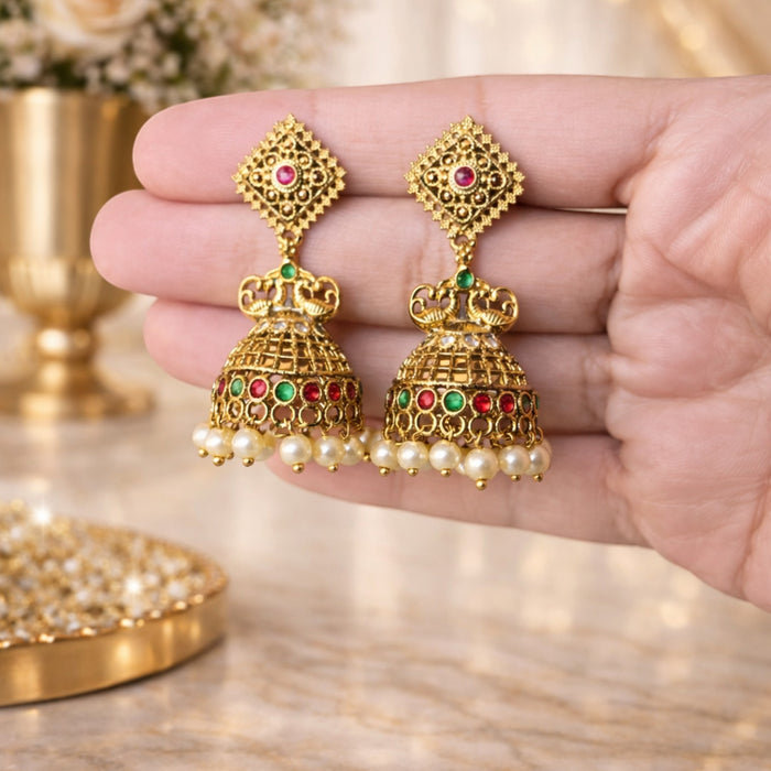 Aroopa Classic Kundan Jhumka Earrings with Pearl Drops