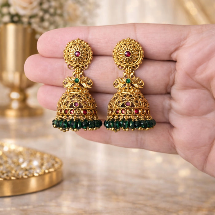 Aroopa Classic Pearl Temple Jhumka Earrings
