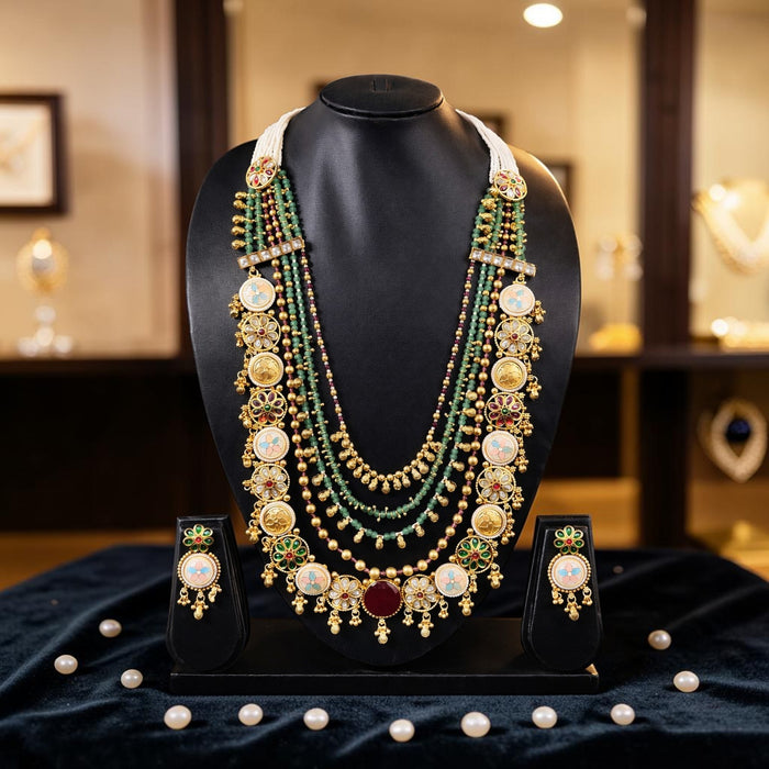 Royal Multi-Layered Mala Necklace Set with Earrings