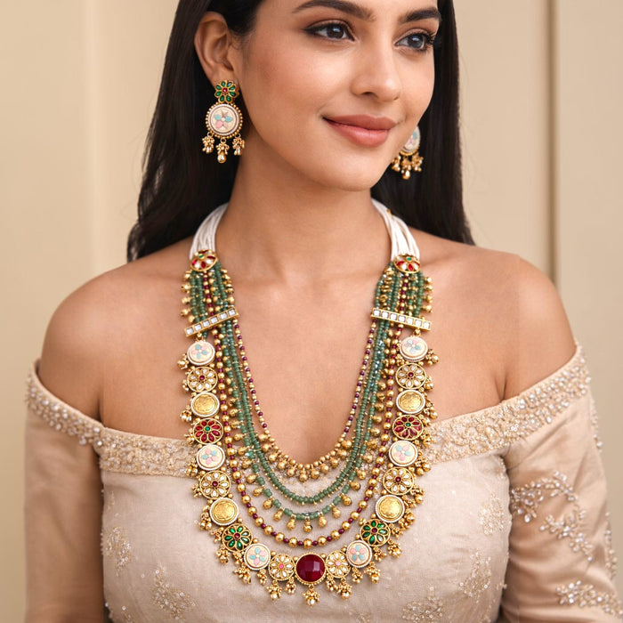 Royal Multi-Layered Mala Necklace Set with Earrings