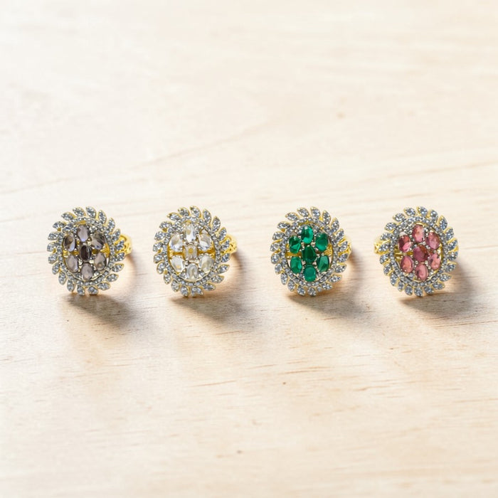 Aroopa Gold Finish statement rings with colored crystals