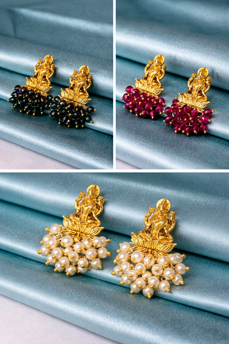 3 Pair Combo Set - Goddess Lakshmi Pearl Earrings