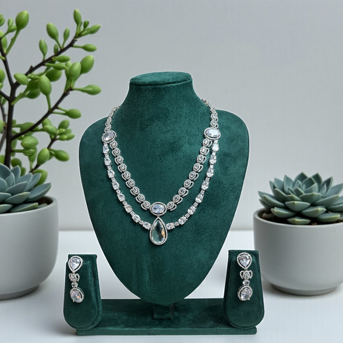 Aroopa Dual Layer White Stone Necklace Set