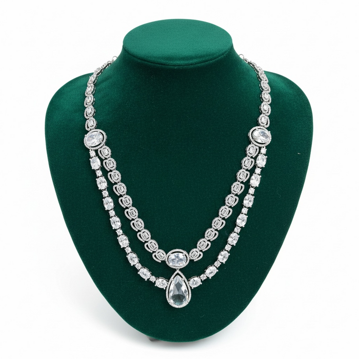 Aroopa Dual Layer White Stone Necklace Set