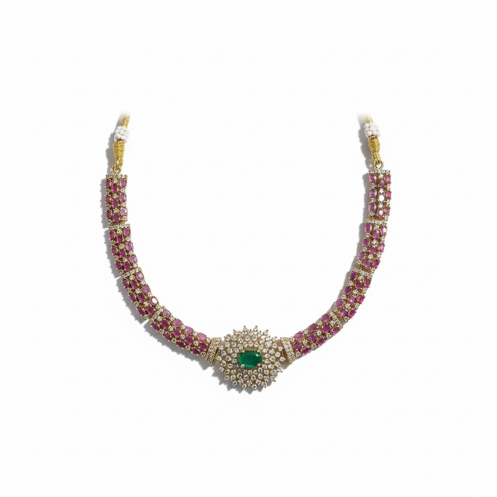 Aroopa Emerald Center Pink Necklace Set